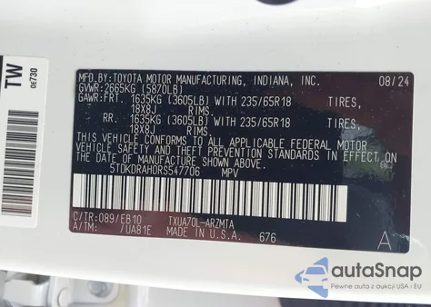 2024 Toyota Highlander Xle from USA, damaged, VIN 5TDKDRAH0RS547706